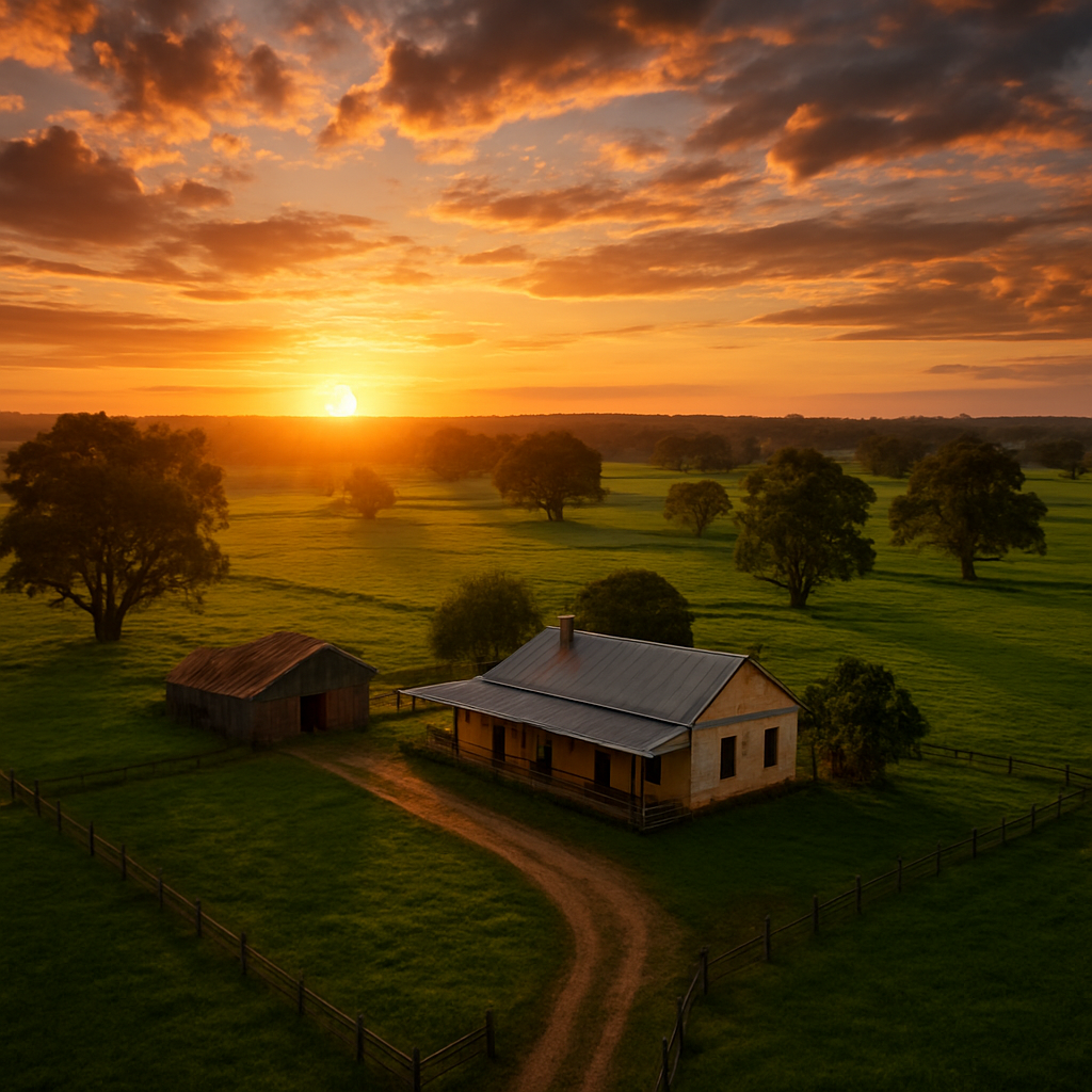 Rural property at sunset